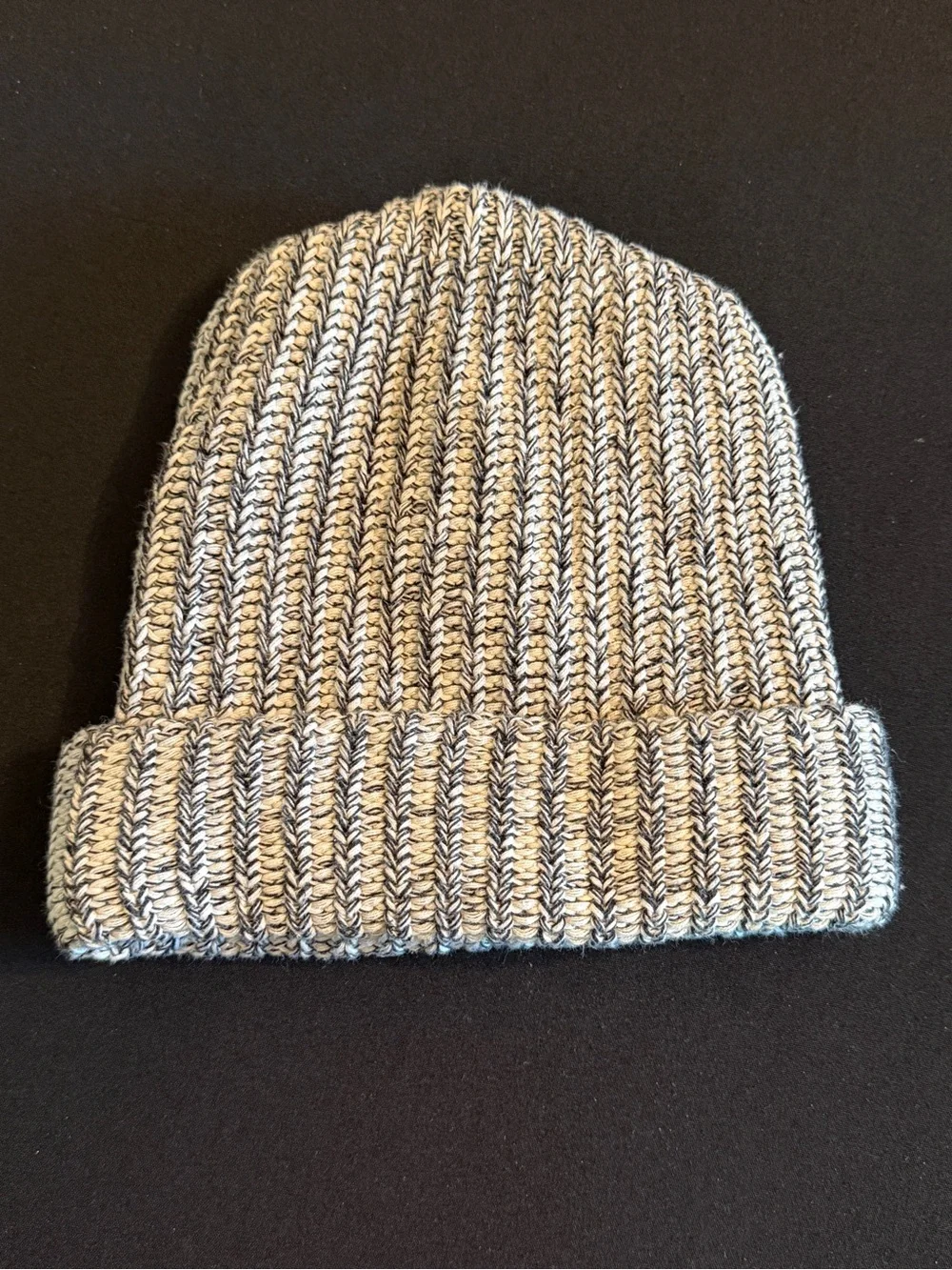 Love Your Melon Marled Cream & Black Rib Knit Cuffed Beanie